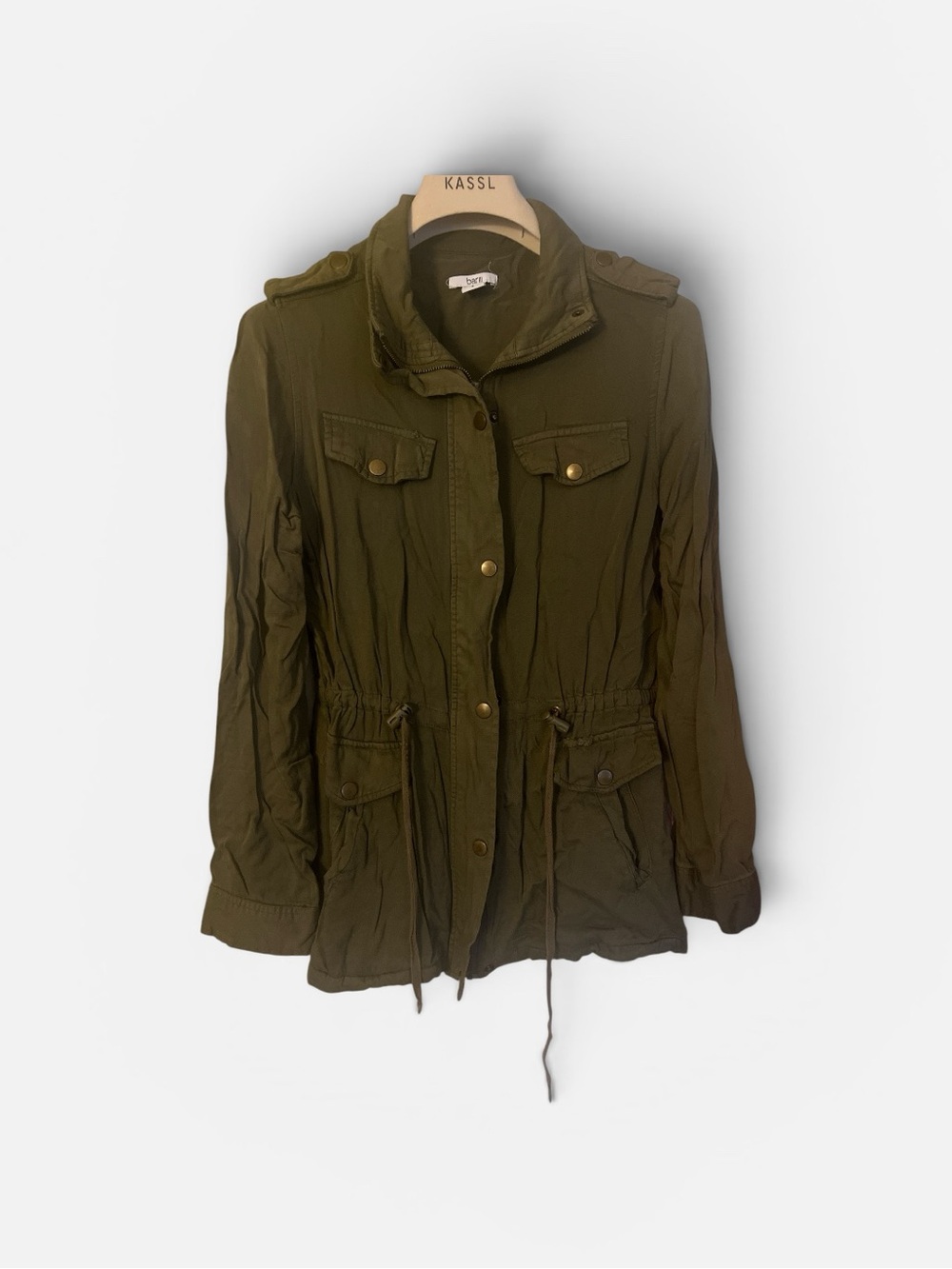 BAR III Olive Utility Zip Up Jacket with Drawstring Waist